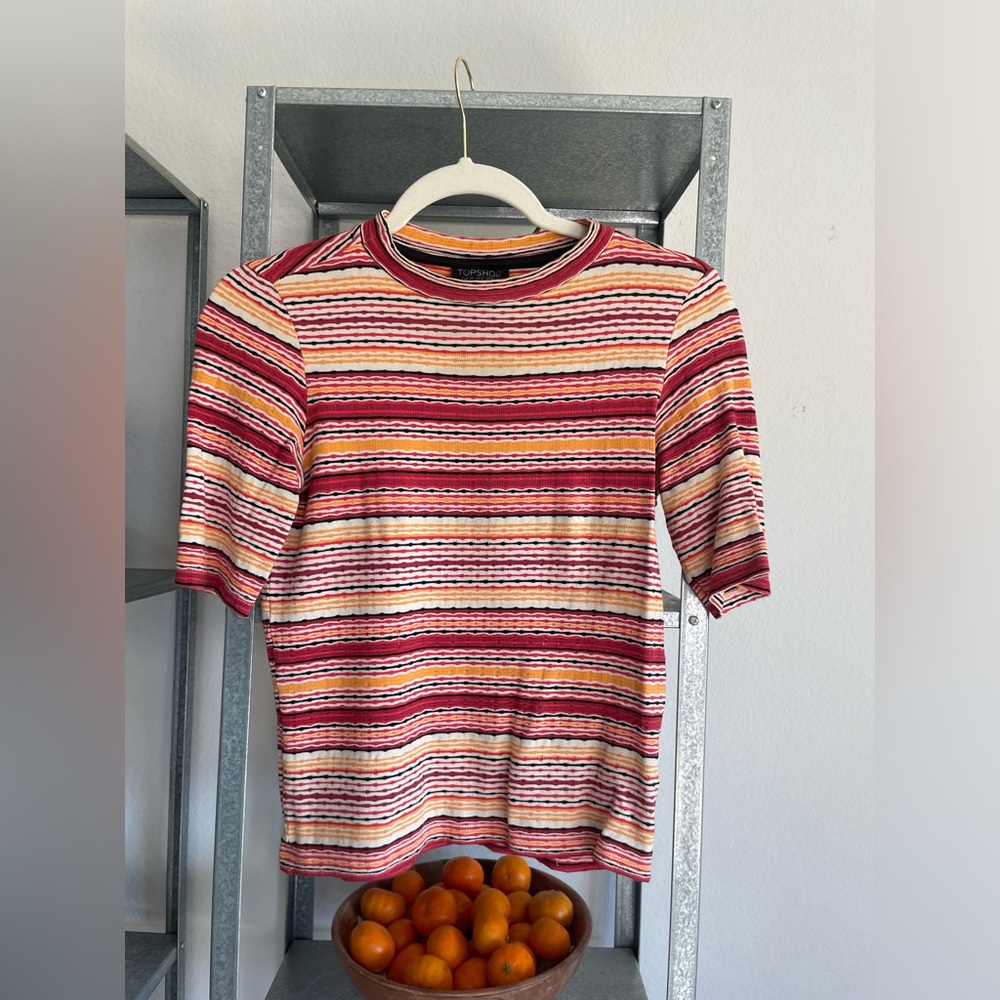 Top shop women’s casual tee, striped multicolored